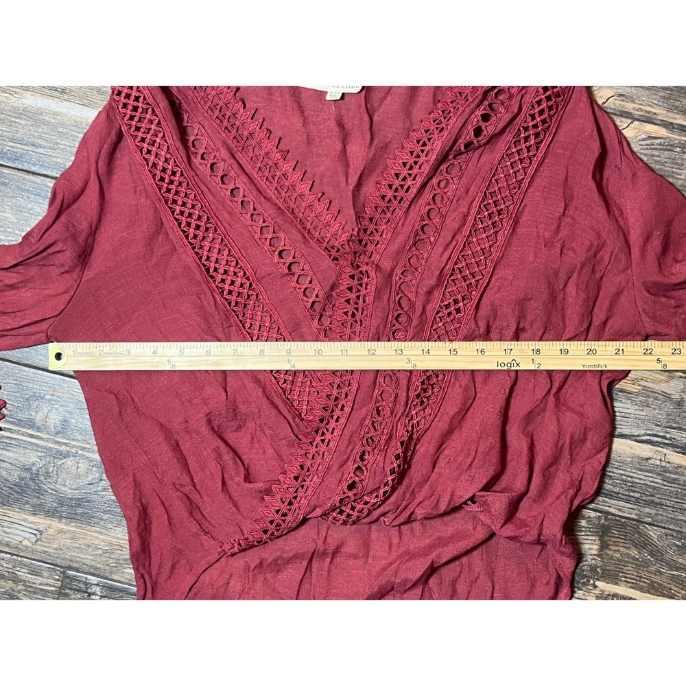 By Together Rust Crochet Lace Surplice Bell Sleeve High Low Blouse Small Peasant - Picture 5 of 9